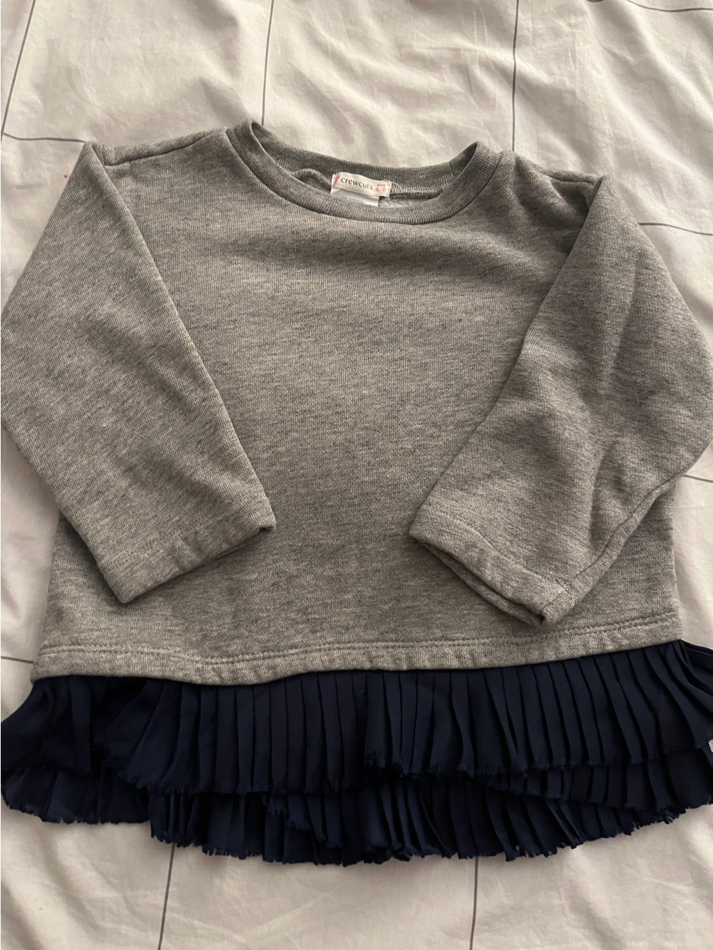 Crewcuts 4/5 girls’ Sweatshirt Tunic Top with Navy Pleated Hem